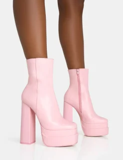 Hot Supine Baby PU Chunky Heeled Platform Ankle Boots Chunky Boots | Ankle Boots
