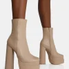 Store Supine Nude PU Chunky Heeled Platform Ankle Boots Chunky Boots | Ankle Boots
