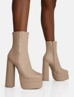 Store Supine Nude PU Chunky Heeled Platform Ankle Boots Chunky Boots | Ankle Boots