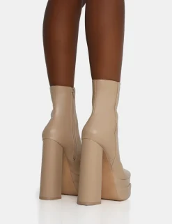 Store Supine Nude PU Chunky Heeled Platform Ankle Boots Chunky Boots | Ankle Boots