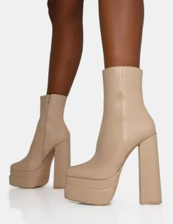 Store Supine Nude PU Chunky Heeled Platform Ankle Boots Chunky Boots | Ankle Boots