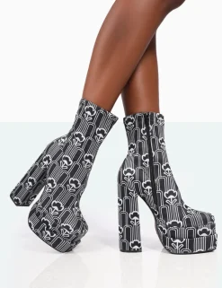 Outlet Supreme Floral Print Nylon Platform Block Heel Ankle Boots Block Heels | Heeled Boots