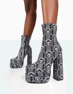 Outlet Supreme Floral Print Nylon Platform Block Heel Ankle Boots Block Heels | Heeled Boots