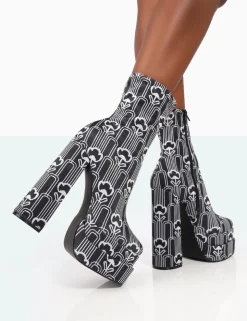 Outlet Supreme Floral Print Nylon Platform Block Heel Ankle Boots Block Heels | Heeled Boots