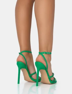 Hot Sweetest PU Strappy Heart Buckle Square Toe Stiletto Heels Diamante Heels | Square Toe Heels