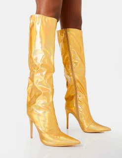 Hot Tai Wide Fit Metallic Pointed Toe Stiletto Knee High Boots High Heels | Wide Fit Boots
