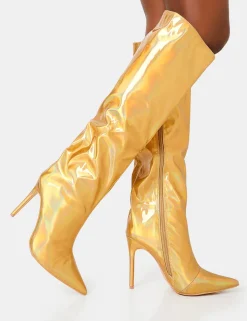 Hot Tai Wide Fit Metallic Pointed Toe Stiletto Knee High Boots High Heels | Wide Fit Boots
