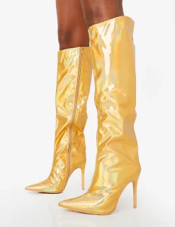 Hot Tai Wide Fit Metallic Pointed Toe Stiletto Knee High Boots High Heels | Wide Fit Boots