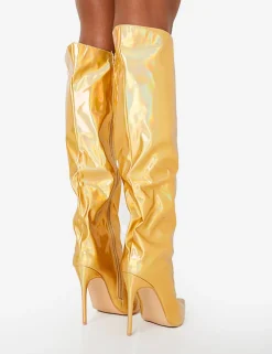 Hot Tai Wide Fit Metallic Pointed Toe Stiletto Knee High Boots High Heels | Wide Fit Boots