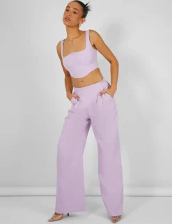 Shop Tailored Wide Leg Trousers Lilac Sculpt & Leisure | Kaiia The Label