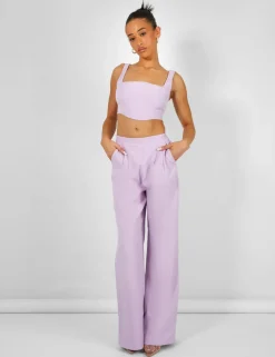 Shop Tailored Wide Leg Trousers Lilac Sculpt & Leisure | Kaiia The Label