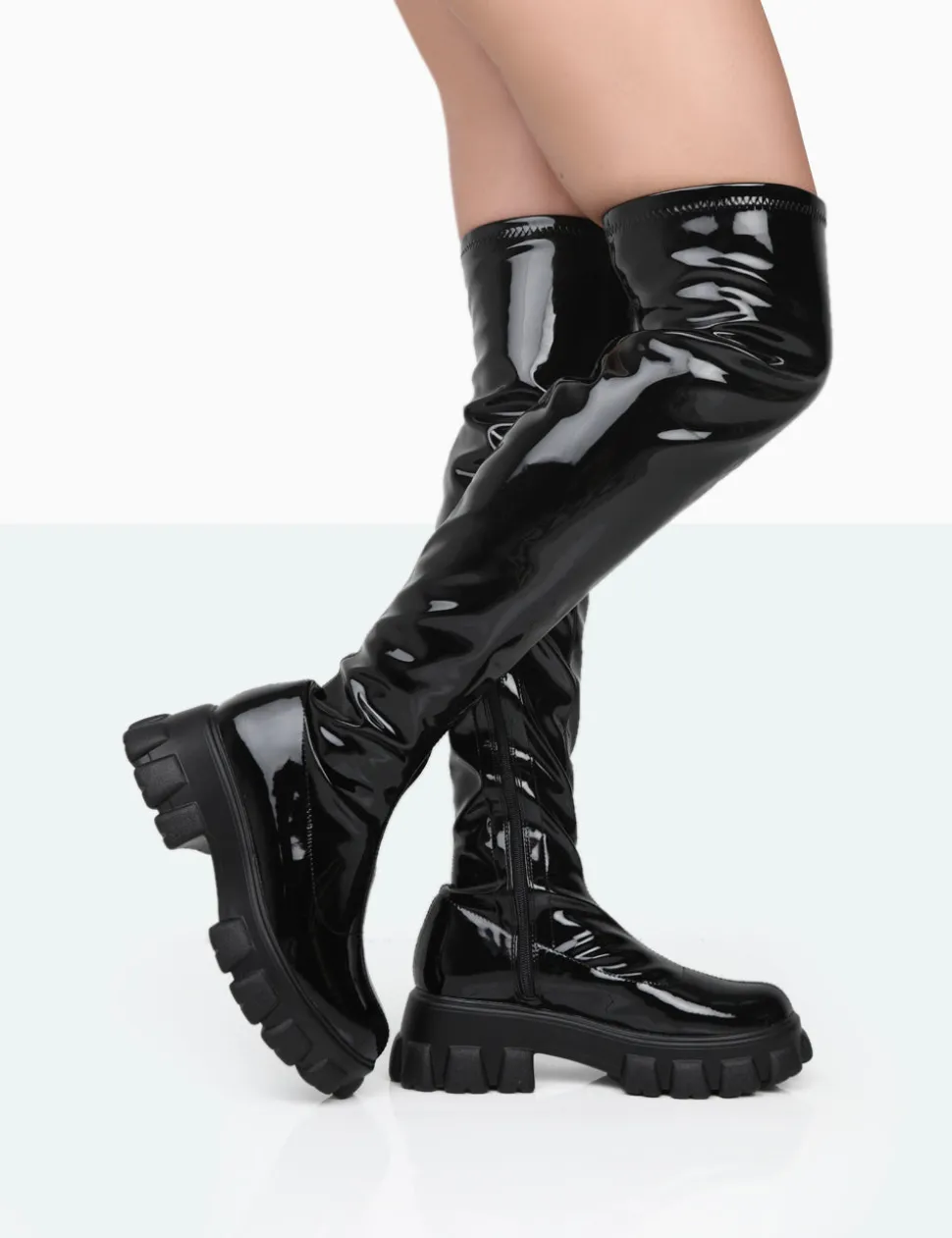 Online Take Chances Patent Chunky Sole Knee High Boots Flat Boots | Knee High Boots