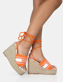 Shop Take Off Embroidered Portofino Lace Up Raffia Wedge Heels Wedges | Square Toe Heels