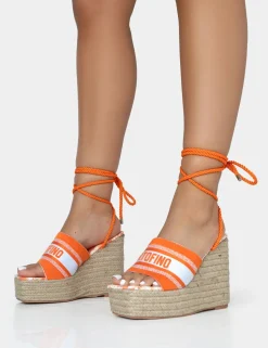 Shop Take Off Embroidered Portofino Lace Up Raffia Wedge Heels Wedges | Square Toe Heels