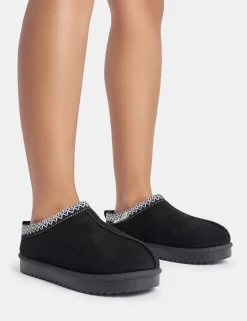 Fashion Tamsin Faux Suede Embroidered Slipper Boots Flats | Faux Fur Ankle Boots