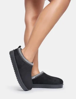 Fashion Tamsin Faux Suede Embroidered Slipper Boots Flats | Faux Fur Ankle Boots