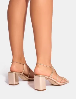 Discount Taryn Knotted Upper Block Heel Sandals Gold Heels | Block Heels