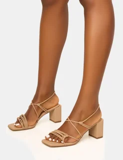 Best Taryn Nude Knotted Upper Block Mid Heel Sandals Block Heels | Mid Heels
