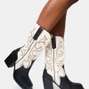 Shop Texas Black and Ecru Western Block Heel Ankle Boots Western Boots | Ankle Boots
