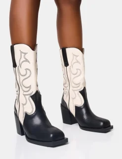 Shop Texas Black and Ecru Western Block Heel Ankle Boots Western Boots | Ankle Boots