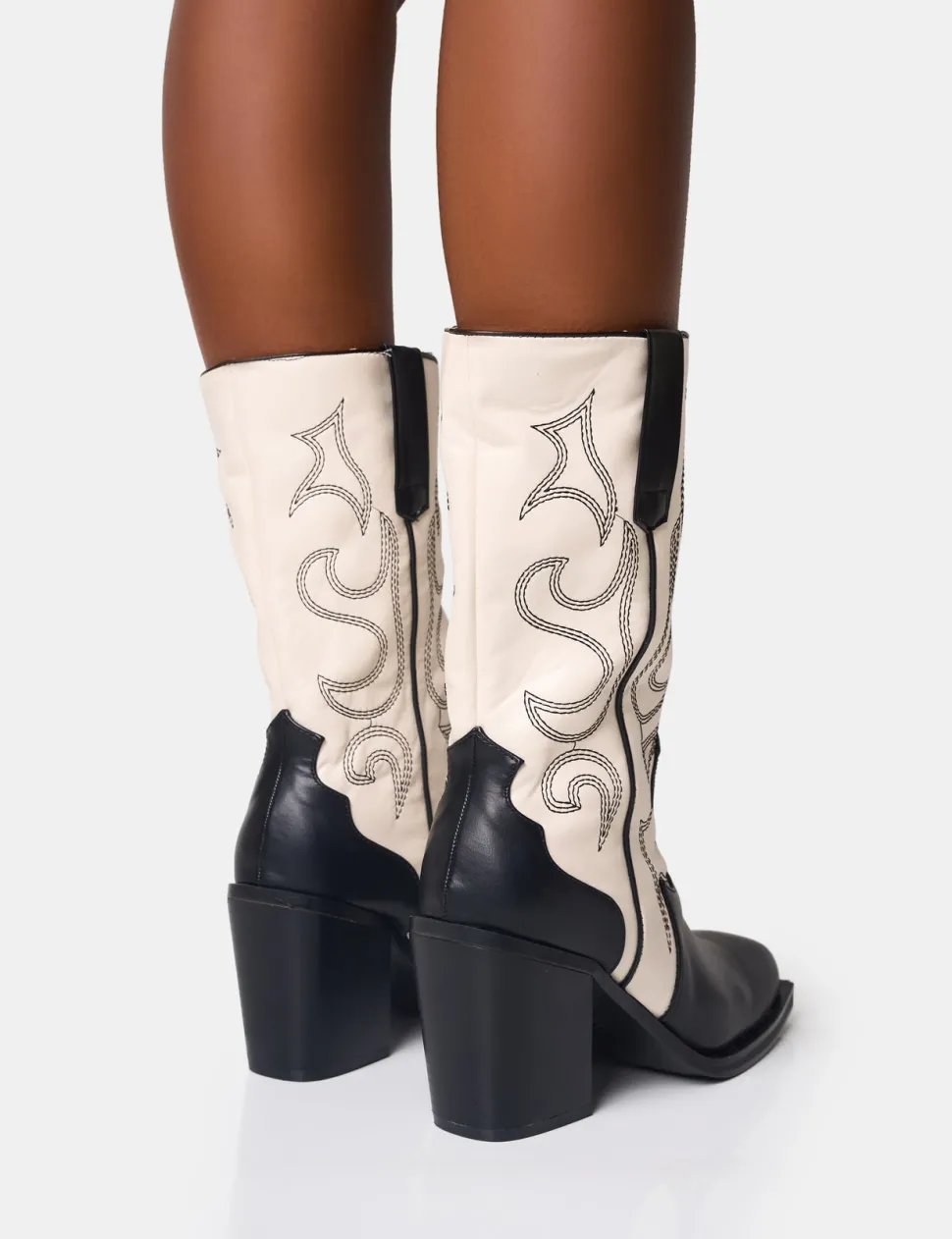 Shop Texas Black and Ecru Western Block Heel Ankle Boots Western Boots | Ankle Boots