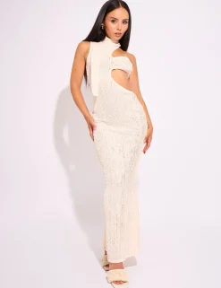 Online Textured Asymmetric Cut Out Maxi Dress Dresses