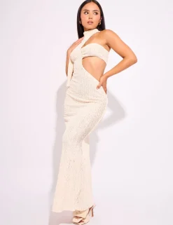 Online Textured Asymmetric Cut Out Maxi Dress Dresses