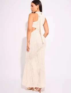 Online Textured Asymmetric Cut Out Maxi Dress Dresses