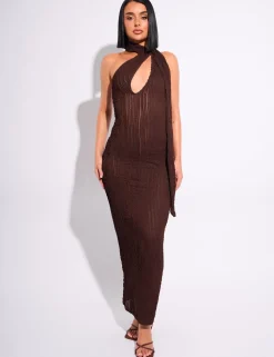 Store Textured Scarf Detail Cut Out Maxi Dress Dresses