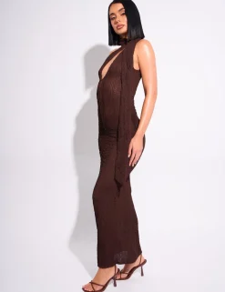 Store Textured Scarf Detail Cut Out Maxi Dress Dresses