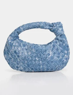 Cheap The Blame Denim Woven PU Knot Detail Mini Grab Bag Evening Bags | Clutch Bags