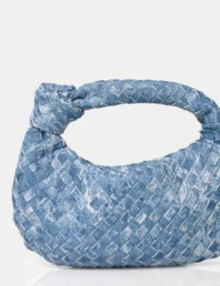 Cheap The Blame Denim Woven PU Knot Detail Mini Grab Bag Evening Bags | Clutch Bags