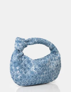 Cheap The Blame Denim Woven PU Knot Detail Mini Grab Bag Evening Bags | Clutch Bags