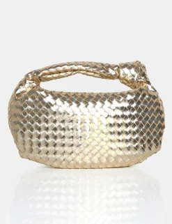 New The Blame Metallic Woven PU Knot Detail Mini Grab Bag Evening Bags | Clutch Bags