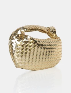 New The Blame Metallic Woven PU Knot Detail Mini Grab Bag Evening Bags | Clutch Bags