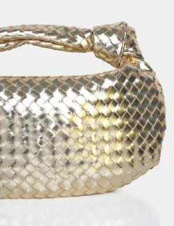 New The Blame Metallic Woven PU Knot Detail Mini Grab Bag Evening Bags | Clutch Bags