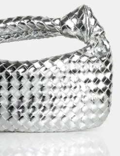 Best Sale The Blame Metallic Mirror Woven PU Knot Detail Mini Grab Bag Evening Bags | Clutch Bags