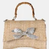Store The Bow Natural Raffia Bamboo Handle Diamante Bow Grab Bag Evening Bags | Mini Bags