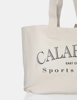 Cheap The Calabasas Oversized Off White Canvas Tote Bag Tote Bags