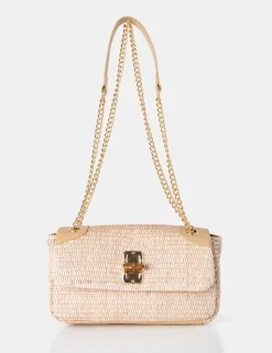 Best The Mara Natural Raffia Gold Chain Detail Adjustable Shoulder Bag Crossbody And Shoulder Bags