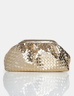 Cheap The Project Metallic Weave Clutch Bag Evening Bags | Back In Stock
