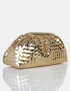 Cheap The Project Metallic Weave Clutch Bag Evening Bags | Back In Stock