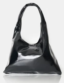 Best Sale The Shadow Black Patent Slouchy Hobo Tote Bag Tote Bags