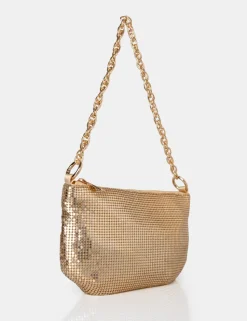 New The Slouch Diamante Chainmail Baguette Chain Detail Shoulder Bag Diamante Bags