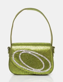 Shop The Tonic Cracked Lime Pu Diamante Mini Grab Bag Diamante Bags | Mini Bags