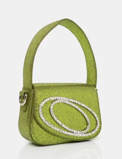 Shop The Tonic Cracked Lime Pu Diamante Mini Grab Bag Diamante Bags | Mini Bags