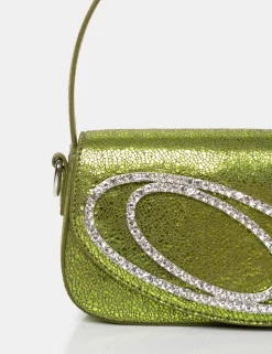 Shop The Tonic Cracked Lime Pu Diamante Mini Grab Bag Diamante Bags | Mini Bags