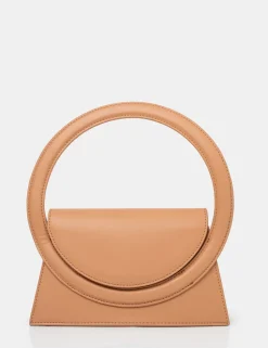 Store The Top Handle Tan Pu Circlur Handle Grab Bag Mini Bags | Clutch Bags