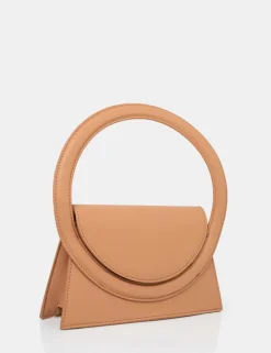Store The Top Handle Tan Pu Circlur Handle Grab Bag Mini Bags | Clutch Bags