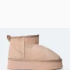 Outlet Theo Beige Faux Suede Ultra Mini Ankle Platform Boots Flats | Faux Fur Ankle Boots